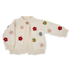 The Blueberry Hill Cotton Knit Flowers Cardigan ~ Cream/Multi