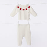 Petit Bateau Knit Heart Sweater & Pants Set ~ Cream/Red