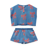 Wynken Printed Denim Cropped Top & Shorts Set ~ Bows