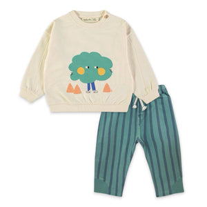 Babyclic Funny Tree Sweatshirt & Alex Striped Pants Set ~ Ecru/Green