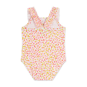 Petit Bateau Baby Printed Swimsuit w/ Ruffles ~ White Multi