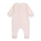 Petit Bateau Front Snap Floral Print Footie w/ Ruffle Collar ~ White/Pink