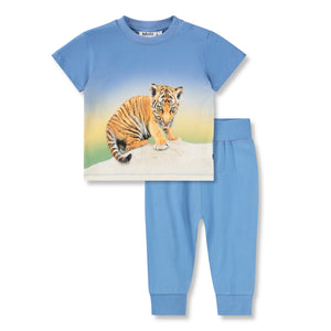 Molo Baby Enzo s/s T-shirt & Sammy Soft Pants Set ~ Tiger Cub/Blue Tide