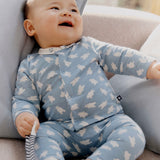 Petit Bateau Bear Print Cardigan, Pants & Collared Onesie Set ~ Blue/White