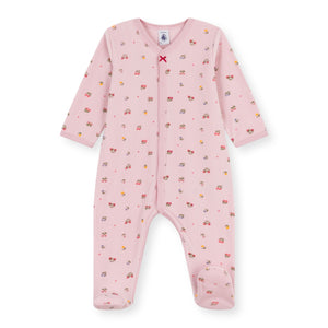Petit Bateau Velour Front Snap Floral Print Footie ~ Pink Multi