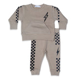 Little Mish Speed Racer French Terry Sweatshirt & Joggers Set ~ Stone/Black