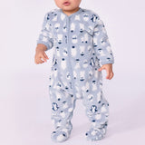 Petit Bateau Polaire Front Snap Snowman Print Footie ~ Blue/White
