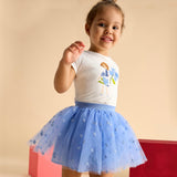 Mayoral Girls Cap Sleeve Top & Tulle Skirt Set ~ White/Indigo