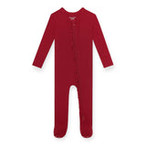 Posh Peanut Ribbed Ruffle Zipper Footie ~ Dark Red