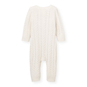 Elegant Baby Horseshoe Cable Knit Romper ~ Whisper White