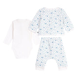 Petit Bateau Fox Print Onesie, Cardigan & Pants Set ~ White/Blue