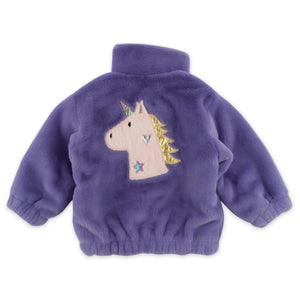 Oh Baby! Metallic Unicorn Applique Faux Fur Jacket ~ Lavender