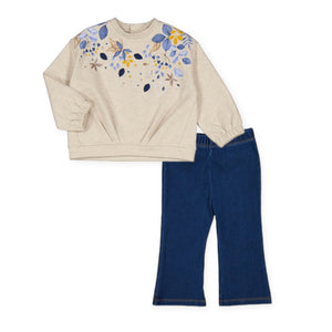 Mayoral Baby Girl Sweatshirt & Flared Jeggings Set ~ Natural/Dark Wash