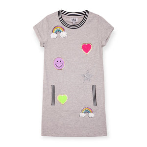 MIA New York Love Dress w/ Patches ~ Grey/Multi
