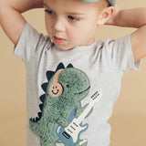 Huxbaby Furry Dino T-Shirt & Vintage Slouch Shorts Set  ~ Grey Marle/Washed Green