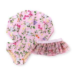 Shade Critters Baby l/s Rashguard Set w/ Tutu ~ Pink Wildflowers