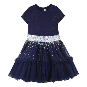 Billieblush Girls Glitter & Tulle s/s Dress ~ Navy
