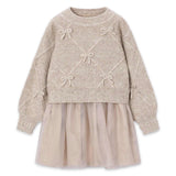Mayoral Girls Knit & Tulle Dress w/ Bows ~ Beige Vigo