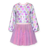 Hannah Banana Heart Print Sequined Twofer Dress ~ Pink Multi