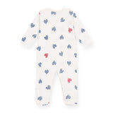 Petit Bateau Front Snap Striped Hearts Print Footie ~ White Multi