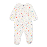 Petit Bateau Front Snap Multicolor Stars Print Footie ~ White Multi