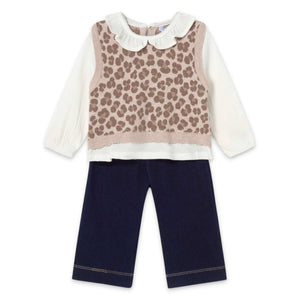 Mayoral Baby Girl Blouse w/ Attached Vest & Pants Set ~ Walnut