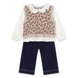 Mayoral Baby Girl Blouse w/ Attached Vest & Pants Set ~ Walnut
