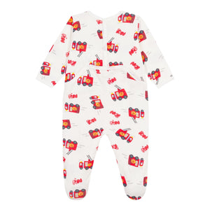 Petit Bateau Back Snap Fire Truck Print Footie ~ White Multi