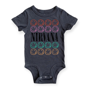 Rowdy Sprout Nirvana Smiley s/s Onesie ~ Vintage Black