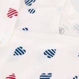 Petit Bateau Side Snap Striped Hearts Print Footie ~ White Multi