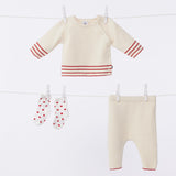 Petit Bateau Knit Striped Detail Sweater & Pants Set ~ Cream/Red