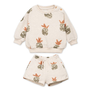 Play Up Baby Pineapple Print Sweatshirt & Sweatshorts Set ~ Oatmeal