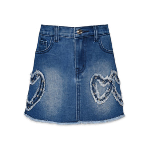 Baby Sara Heart Patch Denim Mini Skirt ~ Blue