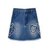 Baby Sara Heart Patch Denim Mini Skirt ~ Blue