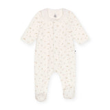 Petit Bateau Velour Front Snap Floral Footie w/ Ruffle Collar ~ White Multi