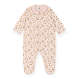 Petit Bateau Velour Front Snap Floral Footie w/ Scalloped Collar ~ Pink Multi