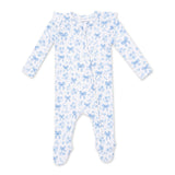 Angel Dear 2 Way Zipper Ribbed Frill Sleeve Footie ~ Blue Bows & Flowers