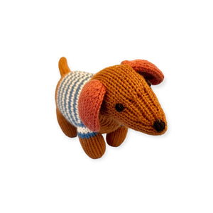 Estella Knit Baby Rattle ~ Blue Dog