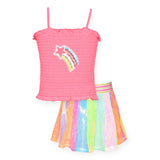 Baby Sara Shooting Star Smocked Tank Top & Sequin Skirt Set 7-12 ~ Pink Multi