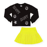 MIA New York Icon Sweatshirt & Pleated Skirt Set ~ Black/Lime