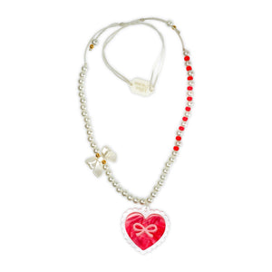 Lilies & Roses Red Pearlized Heart & Bow Necklace