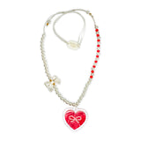 Lilies & Roses Red Pearlized Heart & Bow Necklace