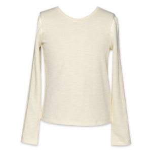 Hannah Banana Ribbed Latter Trimmed l/s Top ~ Ivory