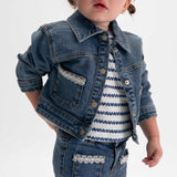 Mayoral Baby Girl Denim Jacket w/ Embroidered Pockets ~ Dark Wash