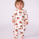 Petit Bateau Back Snap Fire Truck Print Footie ~ White Multi