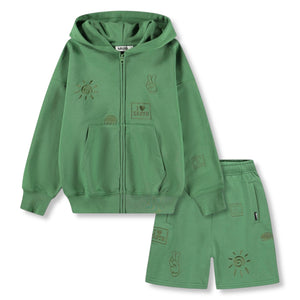 Molo Marley Zip Hoodie & Amil Sweatshorts Set ~ Groovy Green