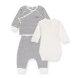 Petit Bateau Striped Cardigan, Pants, & l/s Onesie Set ~ White/Navy