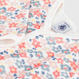 Petit Bateau Velour Front Snap Floral Print Footie ~ Pink/Blue Multi