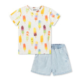 Molo Baby Easy Tee & Shine Shorts Set ~ Mini Popsicles/Misty Denim
