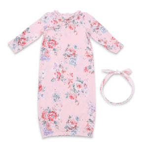 Angel Dear Ruffle Kimono Gown & Headband Set ~ Painterly Rose Bouquets